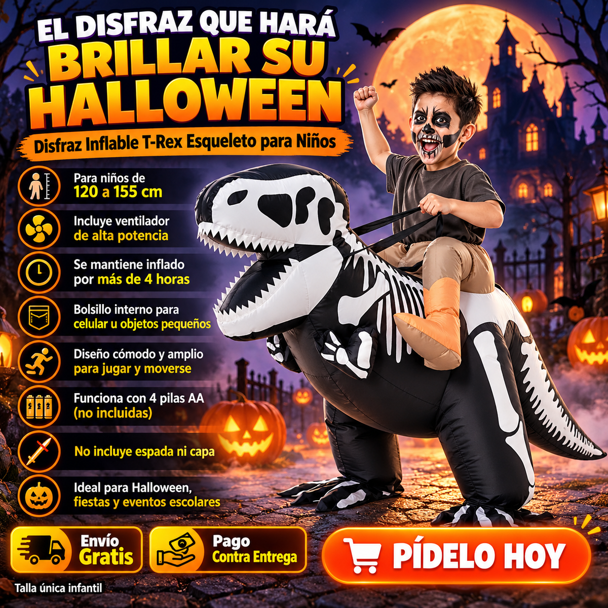 Disfraz Inflable de Dinosaurio Esqueleto