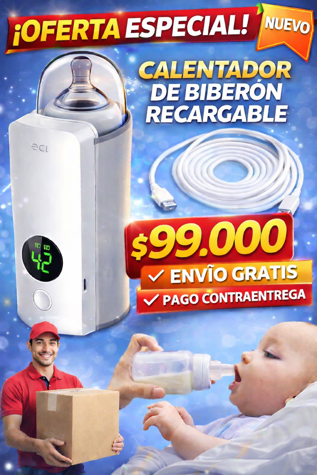 CALENTADOR DE TETERO BIBERON RECARGABLE